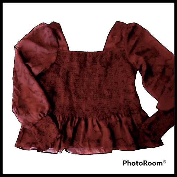 ❤️HP❤️Deep Red Squareneck Smocked Top-NWT - Picture 2 of 9